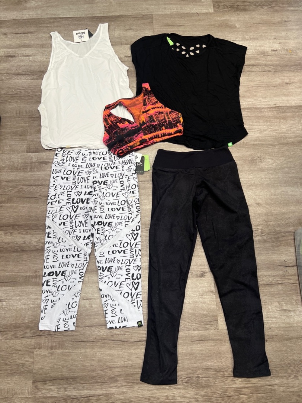 BBrazil Black Mid-Waist Capris Love Capris Sports Bra Cut Out Top White Tank Set